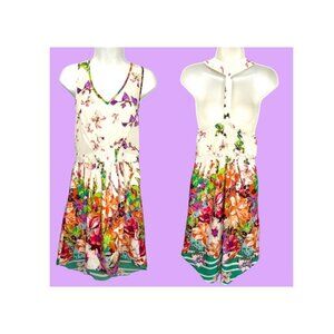 ARYN K FLORAL SEMI OPEN BACK HI LO DRESS - SMALL